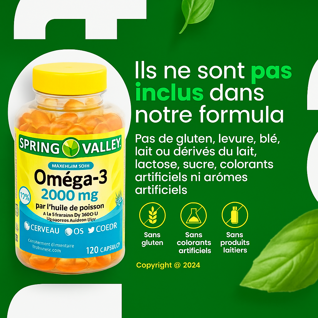 Gélules d'huile de poisson Spring Valley, vitamines et minéraux