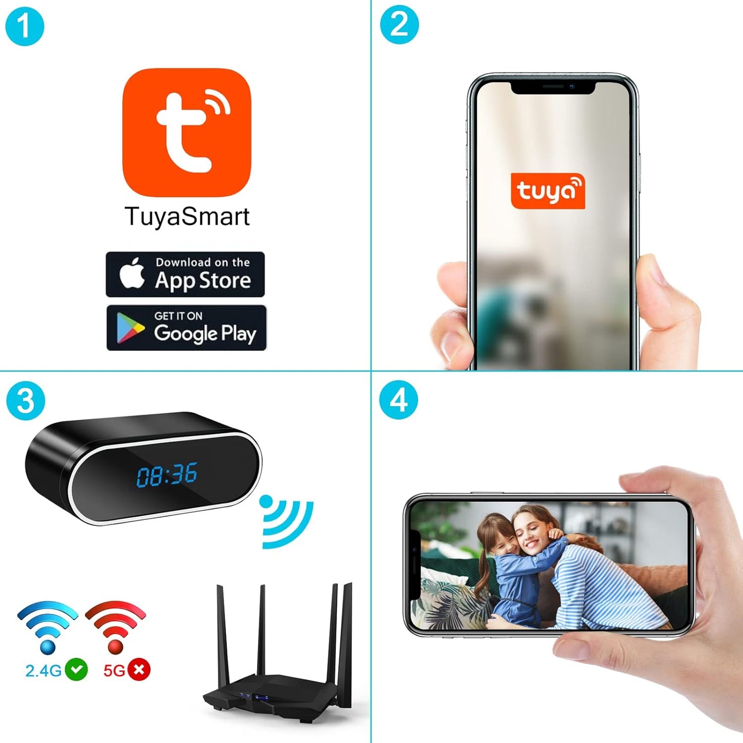 Réveil Caméra Cachée WIFI Full HD avec vision nocturne
