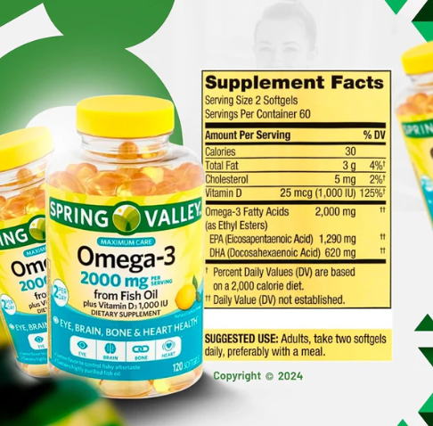 Gélules d'huile de poisson Spring Valley, vitamines et minéraux