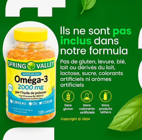 Gélules d'huile de poisson Spring Valley, vitamines et minéraux