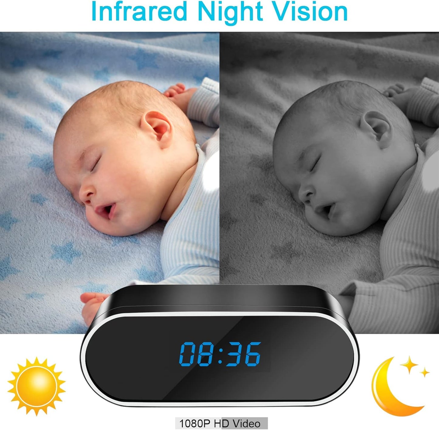 Réveil Caméra Cachée WIFI Full HD avec vision nocturne